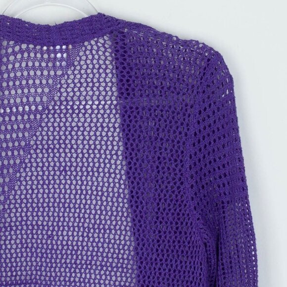 Chicos Womens Open Knit Linen Blend Long Cardigan Size 0 S Purple 3/4 Sleeve - Picture 7 of 7